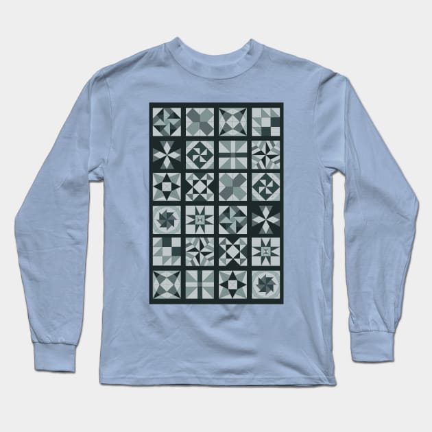 All Over Monochromatic Quilt Print Long Sleeve T-Shirt by Slightly Unhinged